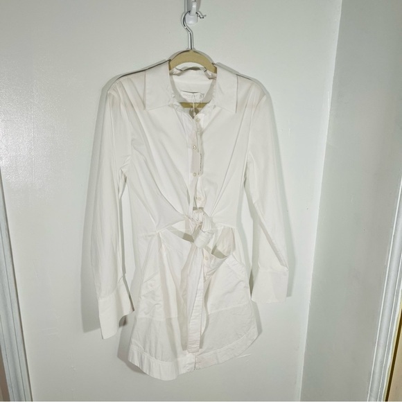 NWT Jonathan Simkhai Colbi Cotton Poplin Mini Shirt Dress White Preppy Medium - Picture 3 of 9